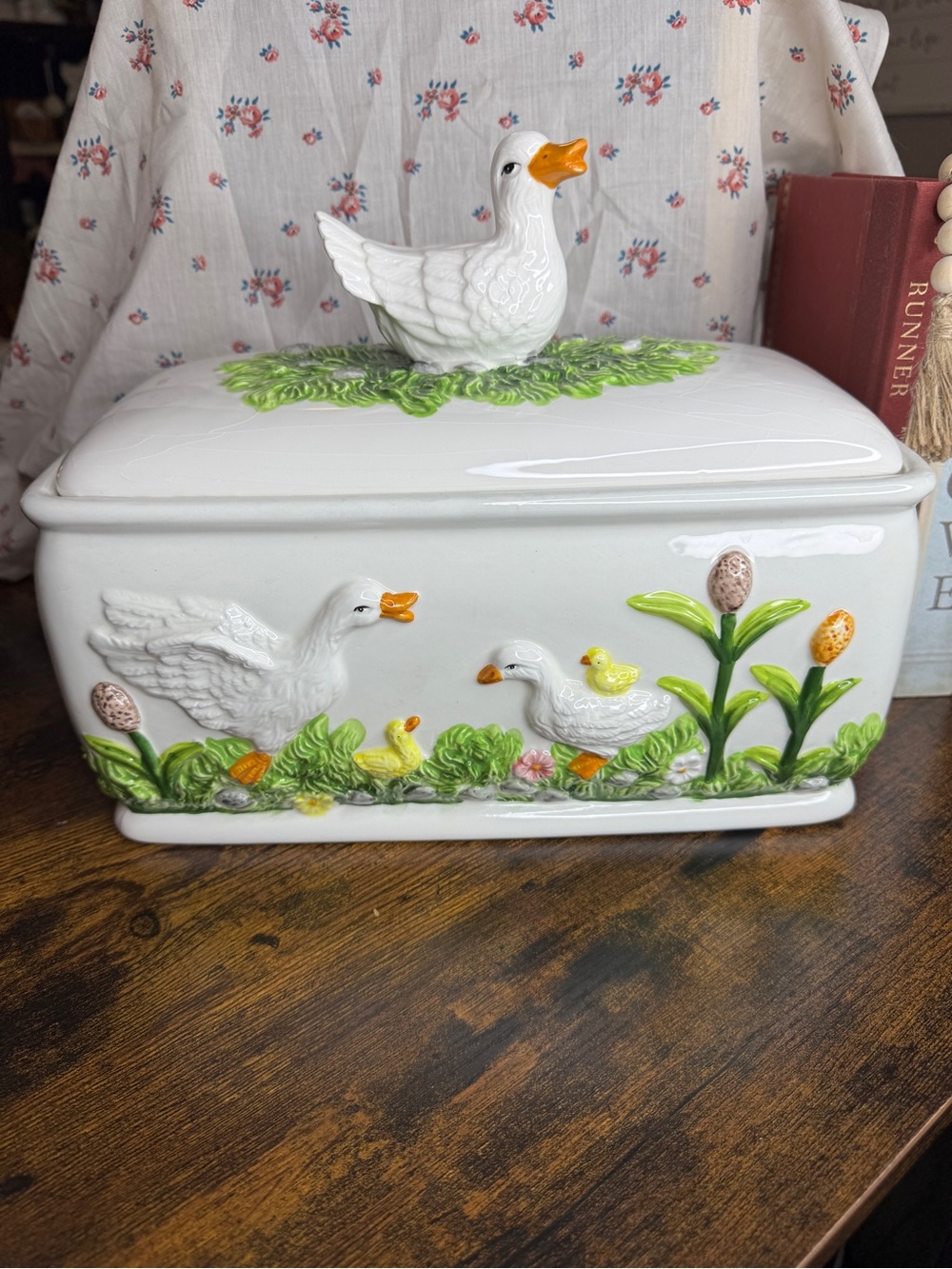 Vintage Ceramic Goose Bread Box - Hand Painted Cottagecore